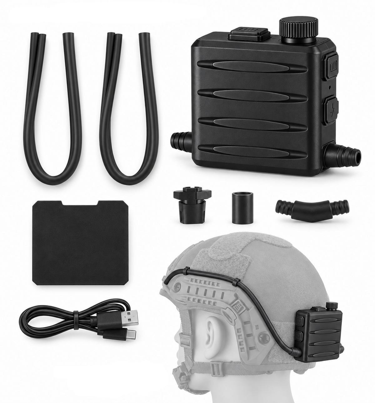 Antifog unit and included hoses, cable and mounting accessories