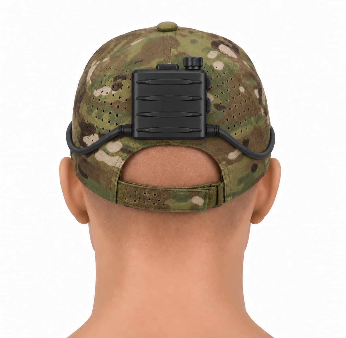 Example of antifog unit mounted on the back of a basecap